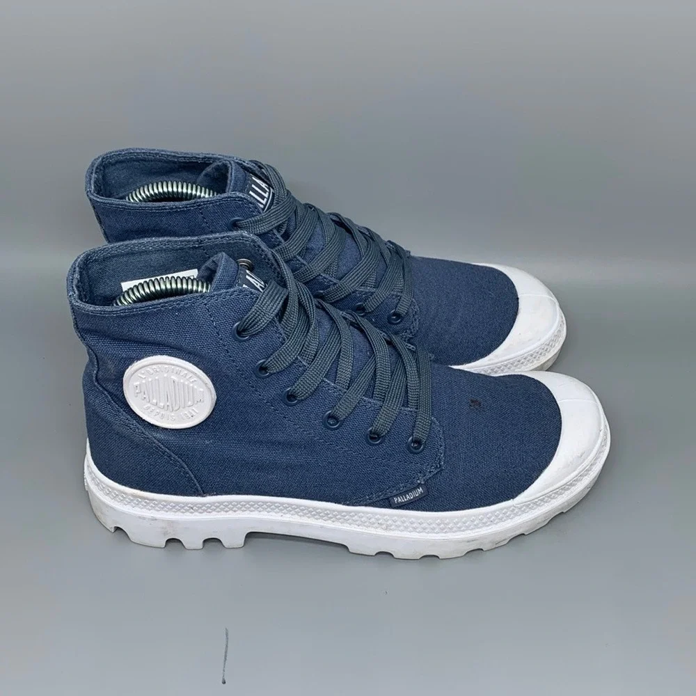 Palladium Pampa Hi Navy Blue‎ Canvas Boots 72886-432-M Men's Sz 5.5 Women's 7